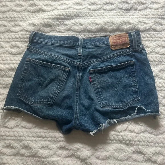 Classic High-Rise Distressed Denim Shorts - Blue - Picture 2 of 9